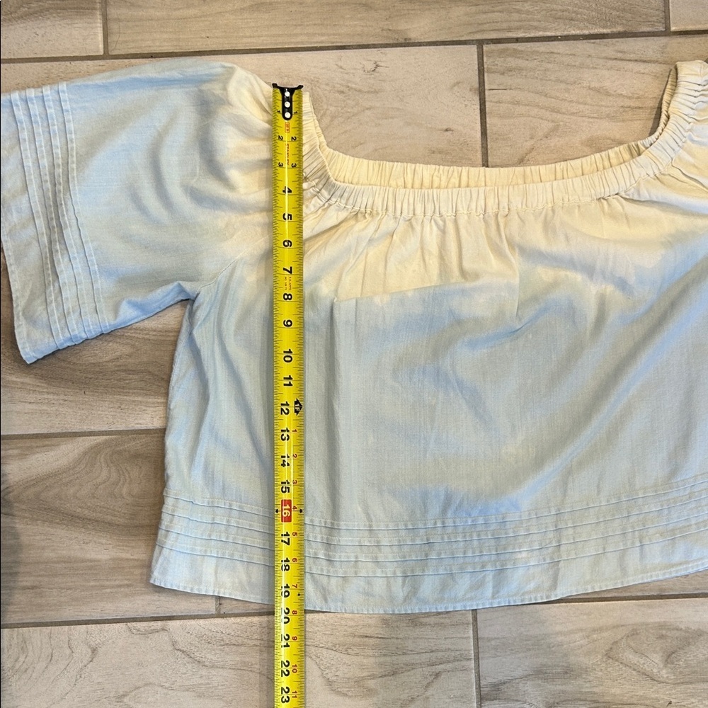 Young Fabulous & Broke Off-Shoulder Blue and White Blouse - Picture 7 of 8